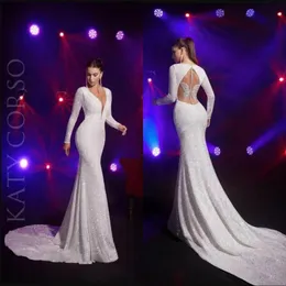 Amazing White Sequin Mermaid Evening Dresses Sexy V Neck Långärmad Prom Klänning 2021 Glitter Lång Formell Klänning Batterfly Bead Party Dress