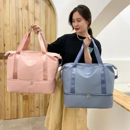 Novo designer saco duffel sacos de viagem bolsa tote feminina à prova dwaterproof água ombro feminino fim de semana ginásio esportes com compartimento sapatos