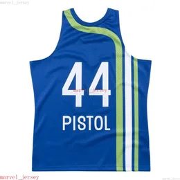 커스텀 스티치 Pete Maravich #44 Blue 1971-72 Swingman Jersey XS-6XL 남성 농구 유니폼 남성 여성 you