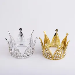 Metal Pearl Happy Birthday Cake Toppers Shining Mini Crown Cake Topper Sweet Party Decoration Wedding&Engagement Decor LX3857