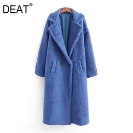 [DEAT] Gevşek Fit Lambswool Katı Sıcak Yün Ceket Parkas Yeni Kapüşonlu Uzun Kollu Kadın Moda Gelgit Sonbahar Kış 13U100 201212