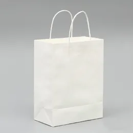 40PCS Elegant White Paper gift bag Small size Kraft gift bags with handle Excellent Quality 18x15x8cm Wholesale