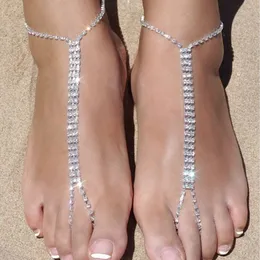 2pcs Trendy Female Ankle chain Rhinestone Barefoot Beach Foot Jewelry Crystal Toe Anklet Boho Wedding Jewelry