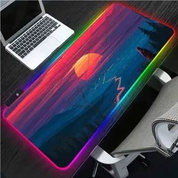 Anime Sunrise Landskap LED USB Gamer Tillbehör Datormatta Notebook Bänkskiva Kontorsmusmatta XXL Deco Gaming Rgb Musmatta AA220314