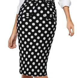 Vfemage Womens Elegante Curva Plissada Alta Cintura Listrada Patchwork Slim Trabalho Casual Escritório Festa de Negócios Bodycon Pencil Skirt 865 201109