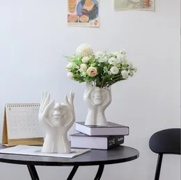 Ludzka twarz sztuka ceramiczna wazon suchy kwiat aranżacji wazon na dekoracyjne nowoczesne rzeźby białe sadzarka garnek stół Centerpieces ślub biurowy kuchnia wnętrz