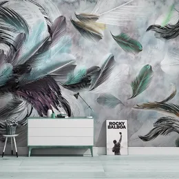 カスタム任意のサイズの壁画壁紙北欧モダンシンプルなレトロな色の羽毛水彩壁絵画リビングルームベッドルームアートフレスコ