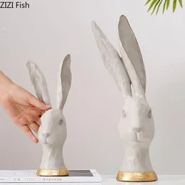 Oggetti decorativi Figurine Testa Decorazioni per il desktop Simpatico cartone animato Animali Ornamenti in resina Conigli dorati Statua Decorazione per la casa Accesso