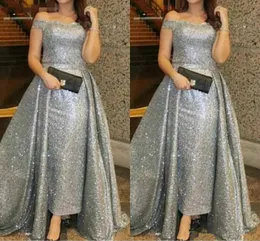 Silver Sequined Mother of the Bride Dresses Gowns Sweetheart Overkirt Plus Storlek av axelklippta Ärmlös Prom Evening Dresses