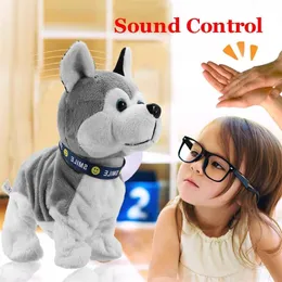 Bark Stand Walk Lound Control Electronic Robot Dog Kids Plush Toy Sound Control Interactive Electronic Leksaker Hund för Baby Gifts LJ201105