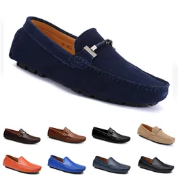 Läder Doudou män Casual Driving Shoes Andningsbar Mjukt Sole Ljus Tan Black Navy Vit Armé Grön Silver Gul Grå Skodon Jogging Walking Sneakers 16-6