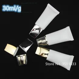 50PCS 30ml 30g cosmético branco macio tubo BB Container Mão Facial Cleanser Creme Embalagem Garrafa Essence Gold Silver Lid