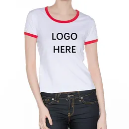 DIY t - shirts Costume impresso camisa das mulheres camiseta T camisa OEM por atacado em branco da cor sólida da cor do pescoço de manga curta do pescoço com o próprio gráfico do logotipo do projeto personalizado HFCMT008