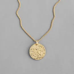 Minimalistisk 925 sterling silver konkav yta frostat rund hängande halsband, guld färg halsband pendlar för kvinnor smycken Q0531