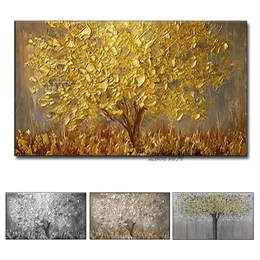 Unframed handmålad kniv guld träd oljemålning på duk stora palett 3d målningar för vardagsrum modern abstrakt vägg konst LJ201128