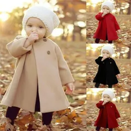 Autumn/winter new style children's baby coat long sleeve buttons girls trench coat infant kids outerwear warm overcoat