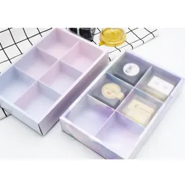 6 Grid Paper Box with Translucence Platsic Lid Cake Cheese Chocolate Packaging Boxes Wedding Party Cookies Box Gift Box