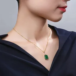 Vintage fashion green crystal emerald gemstones diamonds pendant necklaces for women gold color choker jewelry bijoux bague LJ201016
