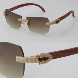 2022 Neues Modell, mikrogepflasterte Diamant-Sonnenbrille, Original-Holz-Randlose Sonnenbrille, 18 Karat Gold, C-Dekoration, männlich, weiblich, Holz, limitierte Auflage, Luxus-Steinbrille