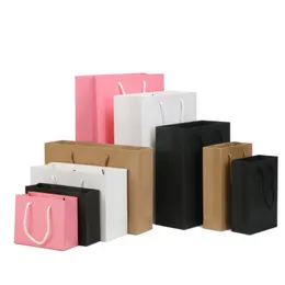 Portable Paper Gift Bags with Handle Black Brown Pink White Kraft Shopping Bag Recyclable Retail Packaging Pouch