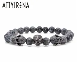 Men CZ Skull Charm Armband India Labradorite 8mm Natural Stone Light Beads European Buddha Armband för män Handgjorda armband Y200730