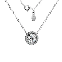 CKK Klassische Eleganz Halskette, klare CZ 925 Sterling Silber Schmuck Runde Anhänger Halsketten für Frauen Geschenk N046 Q0531