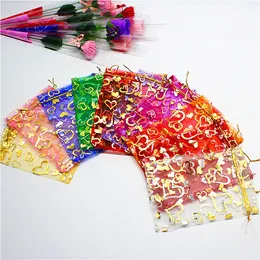 8 colori 7X9cm Aperto Oro Argento Cuore Piccoli sacchetti di organza Sacchetti regalo gioielli Sacchetti di caramelle Sacchetti gioielli, borse 500 pezzi GD1125