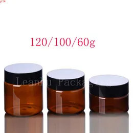 60 g, 100 g, 120 g, braunes PET-Glas, schwarzer Deckel, 60 ml, 100 ml, 120 ml, leerer Pulver-Kunststoffbehälter, Schraub-Kosmetik-Cremetopf-Flaschen, hohe Qualität