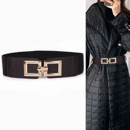 Gold Square Big Spänne Bälten För Kvinna Brun Brett Stretch Waistbands Klänning Mode Black Waist Seals Hot White Cummerbunds Kjol G220301