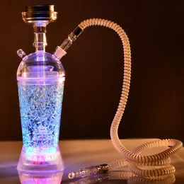 Acrylic Hookah Shisha Set With Colorful Led Light Base Glass Smoking Water Pipes Portable Narguil Cup Kit With Hose Stainless Charcoal Bowl