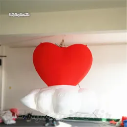 3m Height Concert And Nightclub Decorative Hanging Red Inflatable Heart With White Cloud Balloon For Wedding And Valentine's Day Decoration