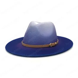 New Winter Tie dye Fedora Hat Women Travel Panama Belt Large Brim British Bowler Hats Lady Jazz Cap