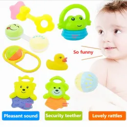 8pcs / Set Bambino Bambino Simpatico Cartoon Rattles Teaters Infant Training Tooth Bell Toys Massager Baby Giocattoli 0-12 mesi LJ201114