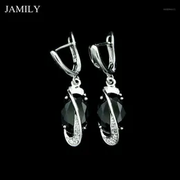 Dangle żyrandol Jamily Nobiliary 925 Srebrna biżuteria Czarna Kamienna Kolczyka Cubic Zirconia Punk Drop Kolczyki dla kobiet biżuteria mody 2