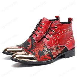 Colore rosso Punta a punta Stringata Uomo Scarpe intagliate con borchie fatte a mano Rivetti da uomo in vera pelle Stivaletti brogue da sposa