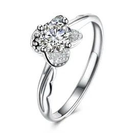 Cluster Rings ZEMIOR 925 Sterling Silver For Girl Adjustable Romantic Petal Shape Design Round Zircon Wedding Ring Jewelry Arrival