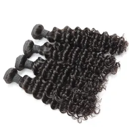 Brazilian Hair Weaves Wefts Virgin Human Hair Extensions Deep Wave Bundles Double Weft 4pcs/lot Natural Black Drop Ship