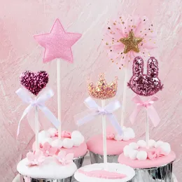 5 teile/los rosa stern herz krone geburtstag kuchen topper Cupcake dekoration baby dusche kinder geburtstag party hochzeit favor liefert Y200618