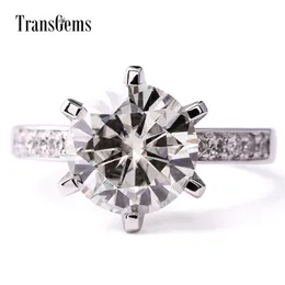 TransGems 14K White Gold 6.0 CTW Carat Lab Grown moissanite Diamond Wedding Engagement Solitaire Ring with accents for Women Y200620