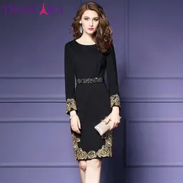 Tesscara outono inverno mulheres vestido de bordado de luxo feminino elegante escritório lápis robe femme retro designer vintage vestidos 201155