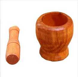 Home Kitchen Hand Manual Wood Garlic Ginger Mortar and Pestle Pugging Mill Grinding Bowl Masher Grinder Mixing Device