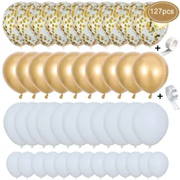 127 sztuk białe granatowe Balony Garland Confetti Metallic Gold Pastel Latex Balloons Baby Shower Urodziny Graduation Party Decor 1027