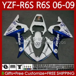 Yamaha Yzf600 YZF R6 S 600 CC YZF-R6S 06 07 08 09 Bodys 96no.109 YZF R6S 600CC YZFR6S 화이트 블루 2006 2008 2009 YZF-600 06-09 OEM 페어링 키트