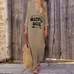 Printed Full Sleeve V-neck Long Dress Autumn Baggy Kaftan Casual Loose Dresses Women Fashion Streetwear Dress Vestidos 200928