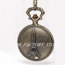 New Quartz Vintage sweater chain Bronze large Tower Pocket watch necklace Fashion watch pocket watch Bronze stainless steel bezel