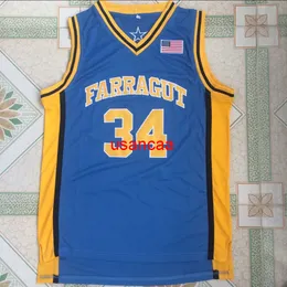 34 Kevin Garnett Jersey Farragut Academy High School Jersey College Basketball Jerseys Blue Stitched Sports Shirt！