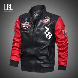 Herrläderjackor Nya faux PU Motorcykelcykeljackor Vinterrockar Baseball Pilot Bomber Jacket Men 201026