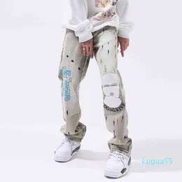 Mäns Jeans Harajuku-Pantalones Vaqueros Con Bordado de Pintada Para Hombre Y Mujer, informales Retro, Estilo Vibe, Oversize, Highst
