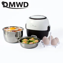 DMWD MINI Rice Cooker Thermal Heating Electric Lunch Box 2 Layers Portable Food Steamer Cooking Container Meal Lunchbox Warmer T200709