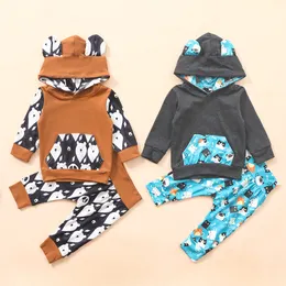 INS Clothes Baby Cute 2PCS Outfit Toddler long sleeve hoodie Cartoon Cat bear print Pant Set Baby unisex Autumn Winter Clothing Sets M2940